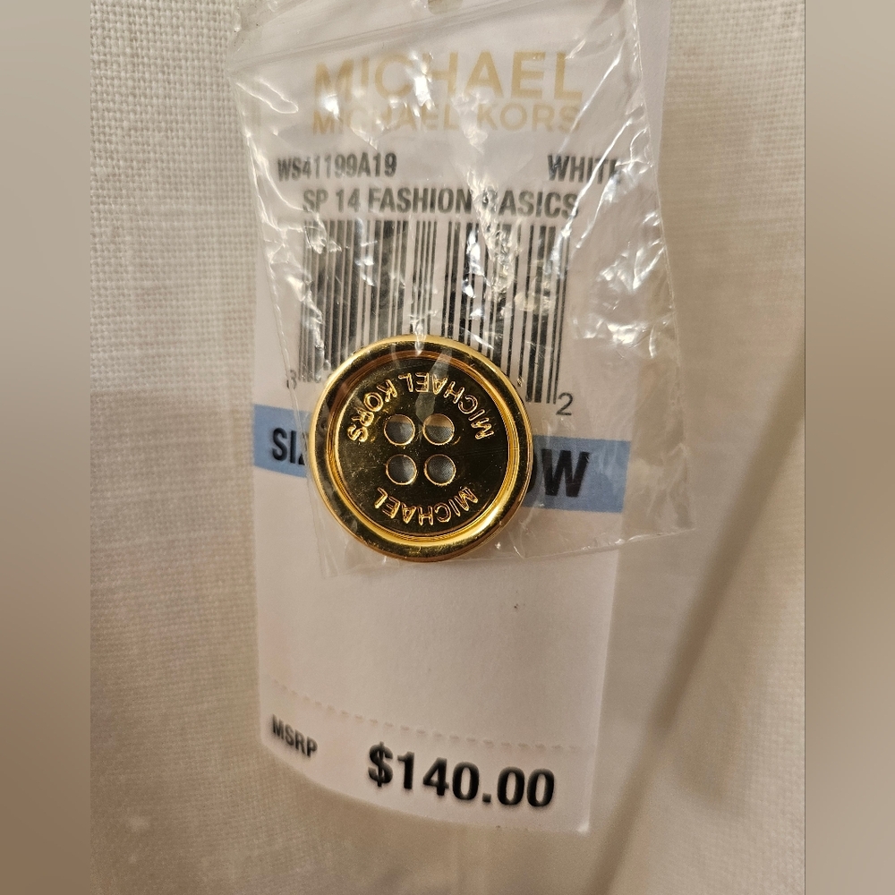 NWT - Linen Michael Kors White Blazer w Shirred Sleeves - Size 20W - Picture 4 of 12